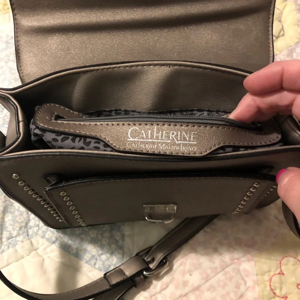 Catherine Malandrino Metallic Gray Stud-Accent Satchel